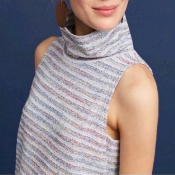 Anthropologie AKEMI + KIN Mock Neck Multicolor Stripe Sleeveless Shift Dress L - Picture 2 of 9